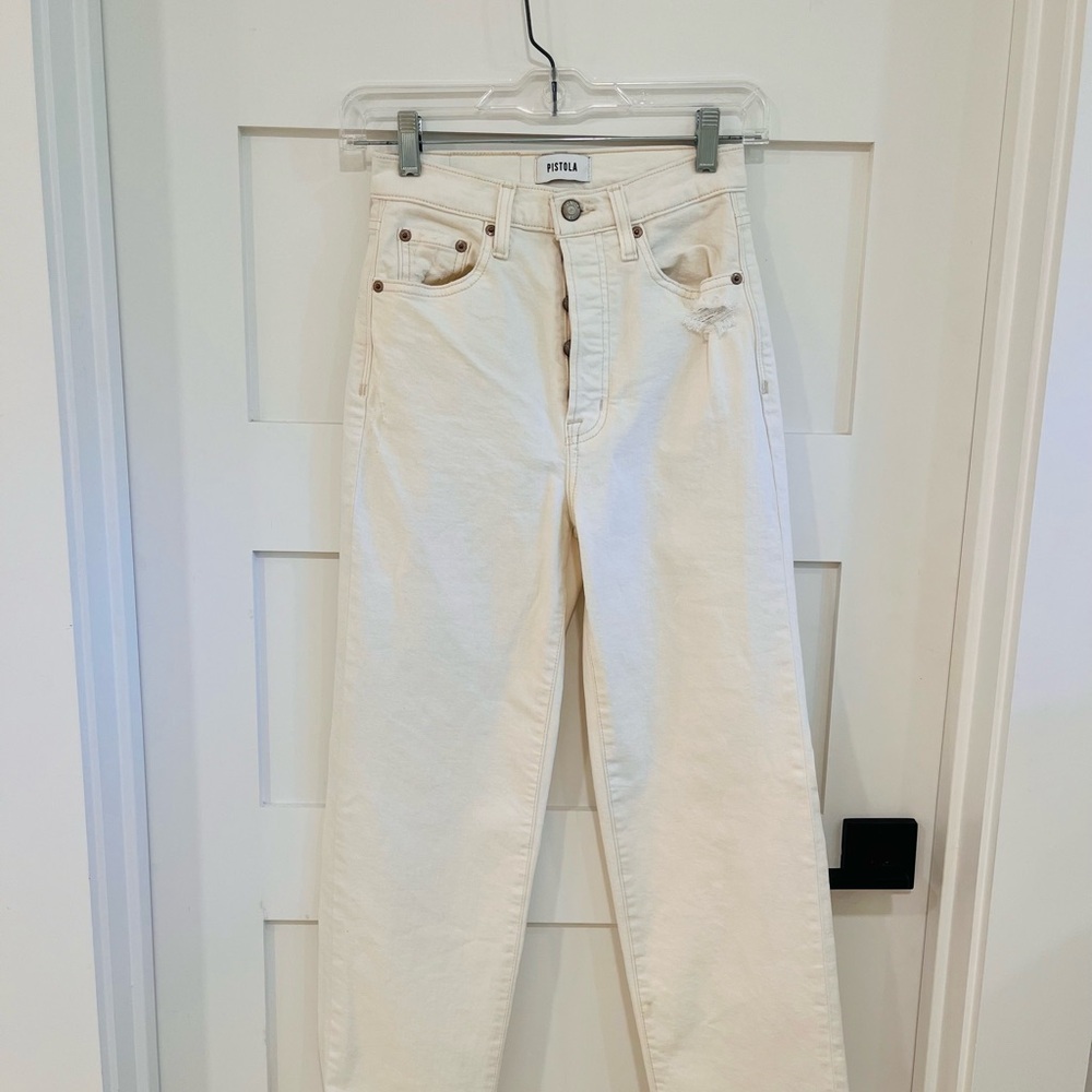 Pistola Sandy High Rise Straight Leg Jeans Ecru Off White Size 24